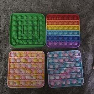 Set of 4 Square Silicone Pop-It Fidget Toys Multicolor Sensory for Ages 3-11